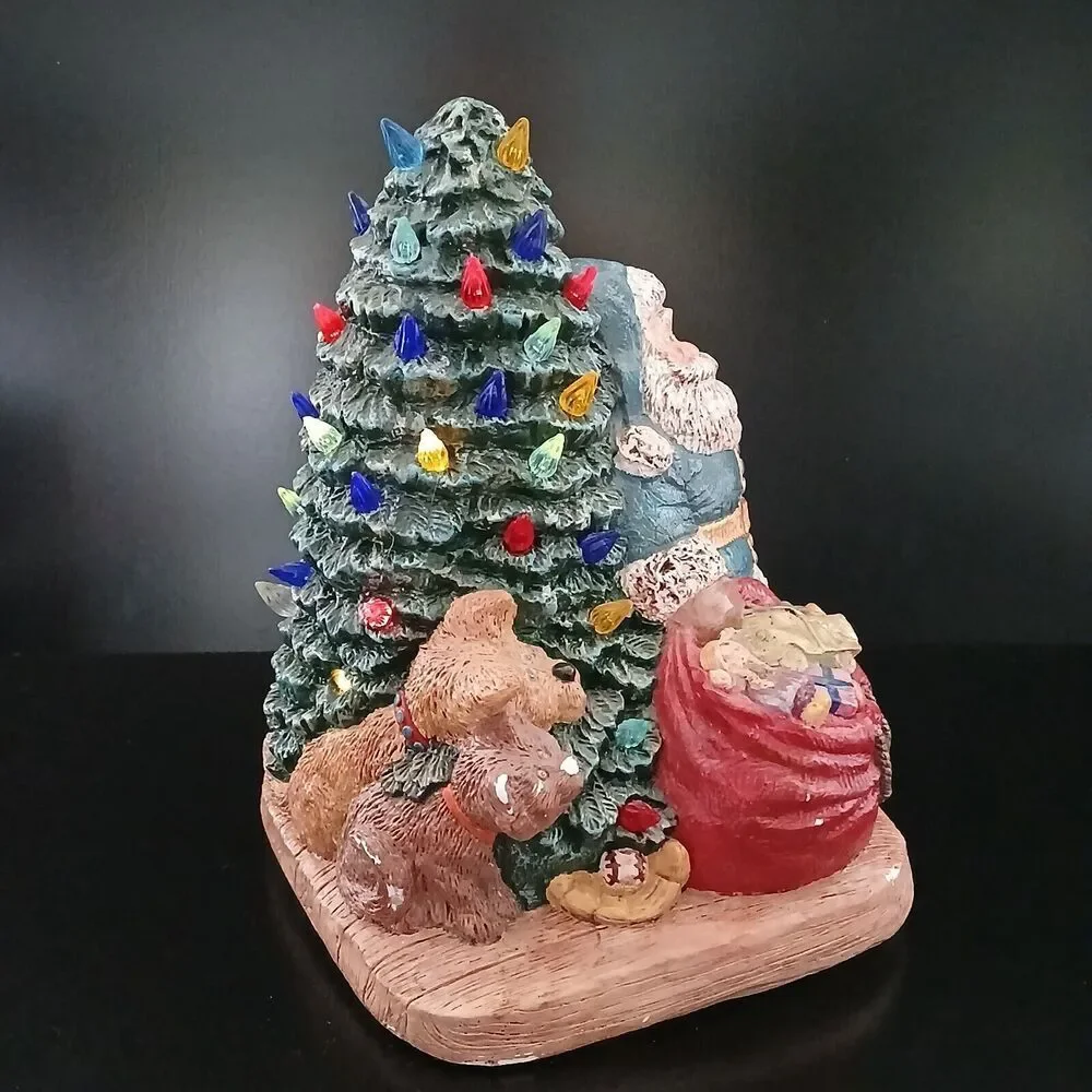Vintage Wee Crafts Ceramic Light Up Santa & Christmas Tree Toy Bag Figurine